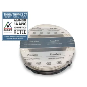 Alambre N14 50M Blanco Procables rollo x 100 mtos